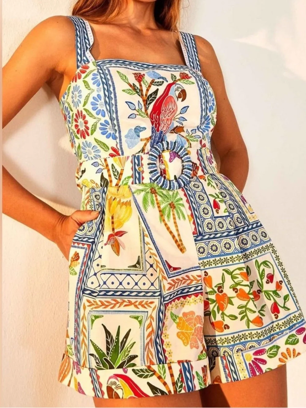 Farm Rio Tropical Tiles Romper Size Large - Picture 2 of 13